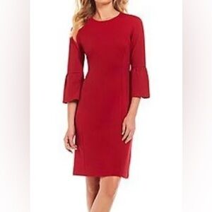 J. Mclaughlin Dresses Red Keaton 3/4 Bell Sleeve Bainbridge Crew Neck|